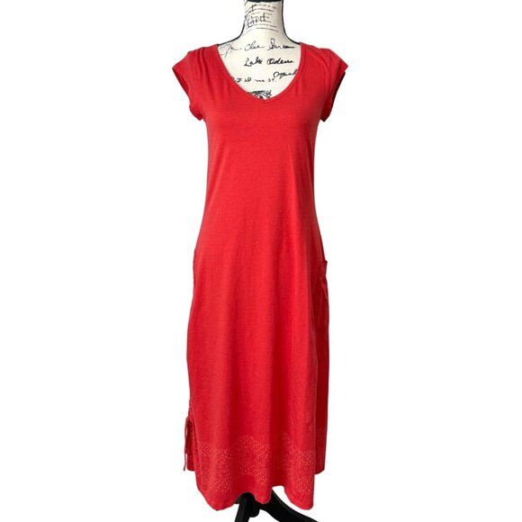 Toad&Co Dresses & Skirts - Toad & Co Midi Dress Red Short Sleeve Pocket Organic Cotton Modal Eco Size S
